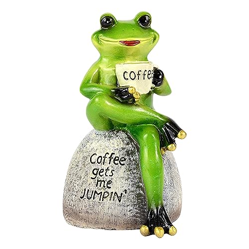 IHEHUA Gartenstatue Figur Frosch sitzt auf Stein Statue trinken Kaffee Frösche Dekor für Hof Ornament und Feengarten Zubehör Outdoor Home Dekoration 1PC Statuen für Garten (B, Einheitsgröße) von IHEHUA