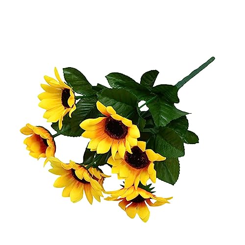 IHEHUA Künstlicher Sonnenblumenstrauß mit Blättern, Seiden-Sonnenblumen, Blumenstrauß für Zuhause, Büro, Partys und Hochzeitsdekoration, langer Stiel, Herbstblumen von IHEHUA