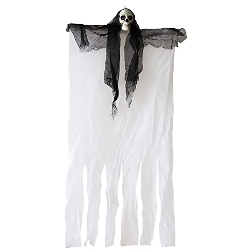 Packung hängende Halloween-Skelett-Dekorationen Sensenmann für beste Halloween-Outdoor-Dekorationen, 1,8 m Girlande, beflockt (Weiß, Einheitsgröße) von IHEHUA