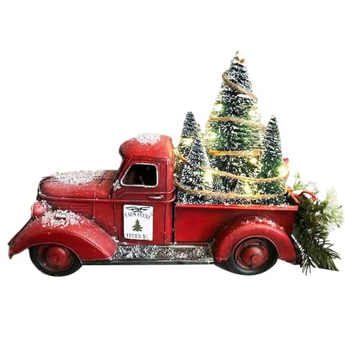 Roter Bauernhof-LKW Weihnachtsdekorationen, Weihnachten, roter LKW-Dekor, Bauernhaus, Vintage, roter Pickup-LKW mit Weihnachtsb?umen f?r Zuhause, K?che, Tischaufs?tze, Urlaub, Weihnachtsbedarf, Solar (Wei?, Einheitsgr??e) von IHEHUA