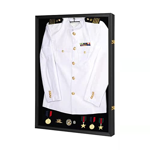 Iheipye Military Uniform Shadow Box - Polizeiuniform Vitrine - Jacke Display Box mit 98% UV-Schutz Acryl und Aufhänger für Marine Polizeibeamte Uniform Jacke XXL Sportshirt, Schwarz von IHEIPYE