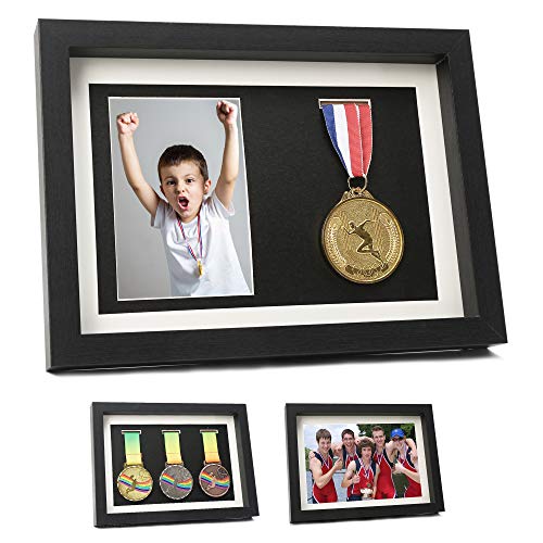 Medal Display Shadow Box – 3 Medaillen-Vitrine – perfekt für Läufer, Marathon, Rennsieger, Fußball, Gymnastik und alle Sportarten (Schwarz, A4) von IHEIPYE