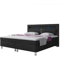 Boxspringbett Milano 180x200 Bettkasten Kunstleder Schwarz TYP 6 mit integriertem Topper von IHG
