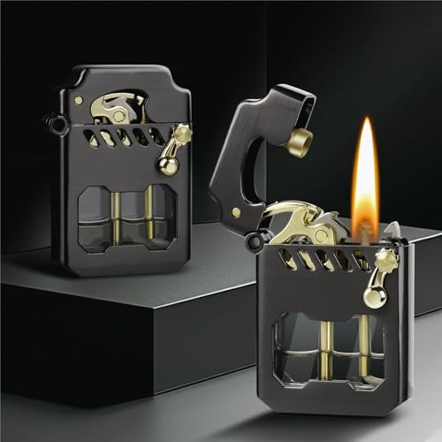 IHGVVING Altmodisches, transparentes, mechanisches Petroleumfeuerzeug aus Metall mit Kipphebel, winddichtes, sanftes Feuer, praktisches Klappfeuerzeug, geeignet for Kerzencamping(Black) von IHGVVING