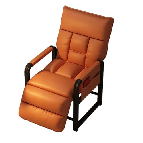 IHGVVING Liegesofa, tragbar, verstellbare Rückenlehne, Kleiner Liege-Lesestuhl mit Stützstange und Seitentaschen, bequemer Sitz- oder Liegestuhl for Schlafzimmer, Wohnzimmer (weiß)(Orange) von IHGVVING