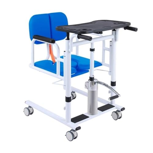 IHGVVING Multifunktionaler Toiletten-Transferstuhl for den Haushalt mit Kissen, hydraulisch anhebbarer Pflegewagen for ältere Menschen, tragbarer 4-in-1-Patientenrollstuhl, 180 ° geteilter Sitz(Blue) von IHGVVING