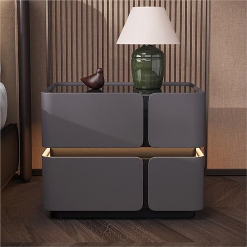 IHGVVING Neues intelligentes Induktionslicht mit Nachttisch, Induktionslicht-Aufhängungsdesign, Leichter Luxus-Nachttischschrank, platzsparendes Nachttischregal for kleine Wohnungen (Khaki)(Gray1) von IHGVVING