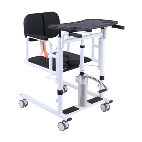 Multifunktionaler Toiletten-Transferstuhl for den Haushalt mit Kissen, hydraulisch anhebbarer Pflegewagen for ältere Menschen, tragbarer 4-in-1-Patientenrollstuhl, 180 ° geteilter Sitz(Black) von IHGVVING