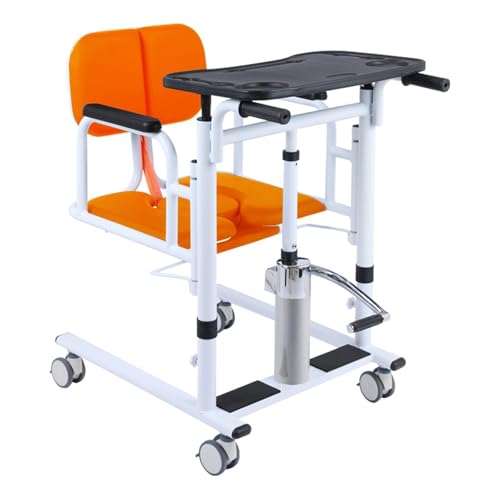 Multifunktionaler Toiletten-Transferstuhl for den Haushalt mit Kissen, hydraulisch anhebbarer Pflegewagen for ältere Menschen, tragbarer 4-in-1-Patientenrollstuhl, 180 ° geteilter Sitz(Orange) von IHGVVING
