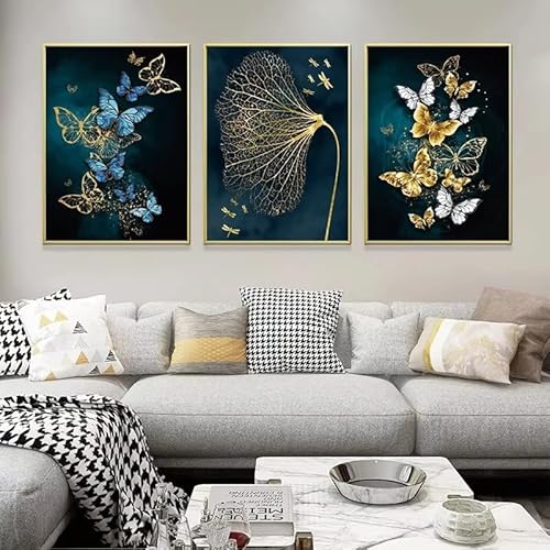 IHHGNB 3 Stück Schmetterlingsblatt-Wandkunstdrucke, Poster, Leinwandgemälde für Wohnzimmer, Schlafzimmer, Heimdekoration, Bilder (50 x 65 cm (20 x 26 Zoll) x3 / ohne Rahmen) von IHHGNB