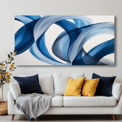 IHHGNB Abstrakte Leinwand-Wandkunst, große blaue Wirbel, Leinwanddrucke, Bild, blaugrau, Gemälde für Wohnzimmer, Schlafzimmer, Küchendekor (70 x 140 cm, ohne Rahmen) von IHHGNB