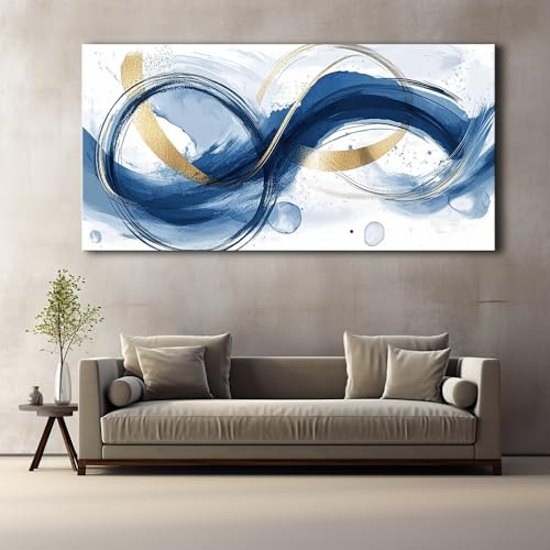 IHHGNB Abstrakte blaue goldene Wirbel auf Leinwand, Landschaftsmalerei, Wandkunstdrucke, Kunstwerke für Wohnzimmer, Schlafzimmer, Heimdekoration (30 x 60 cm (12 x 24 Zoll) / ohne Rahmen) von IHHGNB
