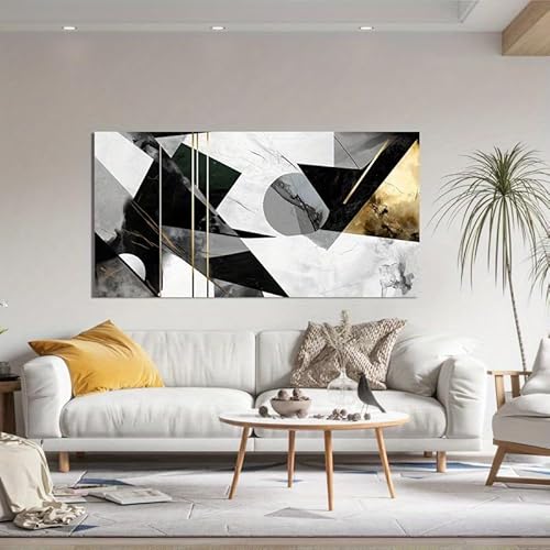 IHHGNB Abstrakte geometrische Leinwand-Wandkunst, Gemälde, Drucke, Poster mit goldenen Akzenten, Schwarz, Weiß, Grau, Bilder für Wohnzimmer (20 x 40 cm, ohne Rahmen) von IHHGNB