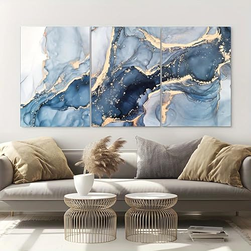 IHHGNB Blaue Flüssigkeit Leinwand Wandkunst Gemälde Luxus Leinwanddrucke Poster für Schlafzimmer Wohnzimmer Kinderzimmer Badezimmer Wohnkultur (40x50cm (16x20in) x3 / Kein Rahmen) von IHHGNB