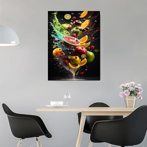 IHHGNB Lebhaftes Leinwandbild mit verschütteten Früchten, bunt gemischte Früchte, Wandkunstdrucke für die Küche, Gemälde, moderne Küchendekoration (30 x 40 cm, ohne Rahmen) von IHHGNB