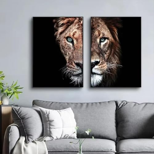 IHHGNB Löwin-Porträt-Poster, Leinwandgemälde, Wildtier-Wandkunst, Bilddruck für moderne Wohnzimmer-Heimdekoration, 60 x 80 cm (24 x 31 Zoll), 2 Stück, rahmenlos von IHHGNB