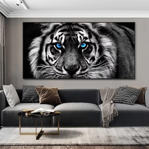 IHHGNB Moderne Drucke Leinwandkunst Schwarz-Weiß-Tigerkopf-Gemälde Wandkunst Poster Tierwandbild für Wohnkultur (50 x 100 cm (20 x 39 Zoll) / Ohne Rahmen) von IHHGNB