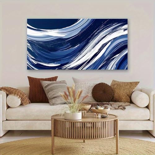 IHHGNB Moderne abstrakte Leinwand-Wandkunst, Marineblau, Weiß, Schwarz, zeitgenössische Malerei, minimalistisch, strukturierte Leinwanddrucke, Kunstwerk (20 x 40 cm, ohne Rahmen) von IHHGNB