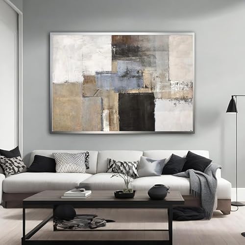 IHHGNB Moderne abstrakte geometrische Leinwand-Kunstdrucke, Gemälde, Beige, Braun, Blau, Weiß, strukturiertes Bild, Wanddekoration, Poster (80 x 120 cm (31 x 47 Zoll) / ohne Rahmen) von IHHGNB