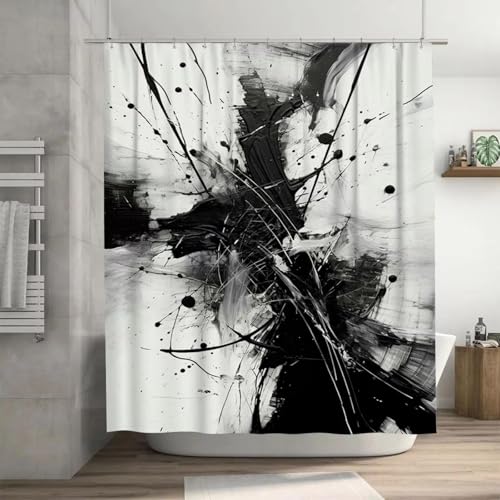 IHHGNB Moderner Abstrakter Duschvorhang in Schwarz und Weiß, Polyester-Stoff, Duschvorhänge für Badezimmer, 183 x 244 cm (72 x 96 Zoll), Duschvorhang von IHHGNB