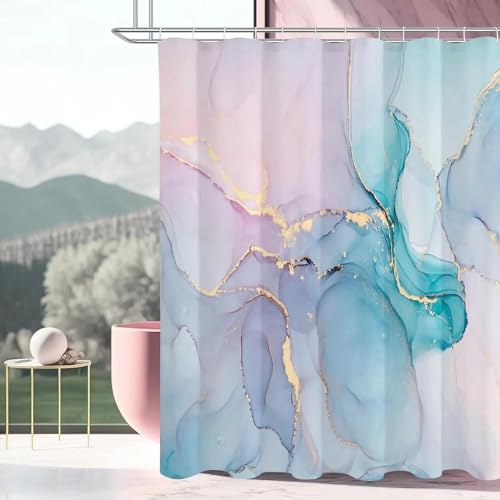 IHHGNB Moderner Kunst-Marmor-Goldfolien-Badezimmer-Wasserdichter Duschvorhang aus Polyestergewebe mit Kunststoffhaken 90x203cm (35x80in) von IHHGNB