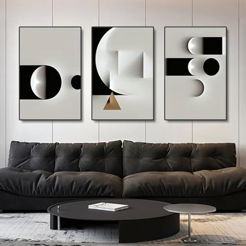 IHHGNB Schwarz-weiße geometrische abstrakte Leinwandgemälde, Drucke, nordisches Wohnzimmer, Wandkunst, Poster, dekorative Bilder (40 x 50 cm (16 x 20 Zoll) x3 / ohne Rahmen) von IHHGNB