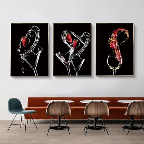 IHHGNB Wandkunst Leinwand Romantische Weingläser Erdbeerbilder Gemälde Poster Drucke Esszimmer Bar Heimdekoration Wandbild (70x90cm (26x35in) x3 / Kein Rahmen) von IHHGNB
