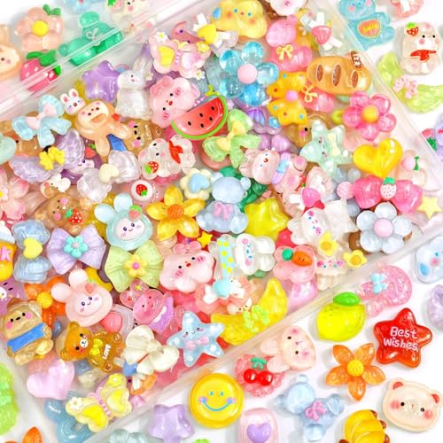 60 Stück Niedliche Schleim Charms Set, Bunt Früchte Ornamente, Süßigkeiten Harz Flatback, für DIY Craft Making Scrapbooking, Handyhülle, Schmuckherstellung, Haarclip– Zufälliger Stil (A) von IHLOOTD