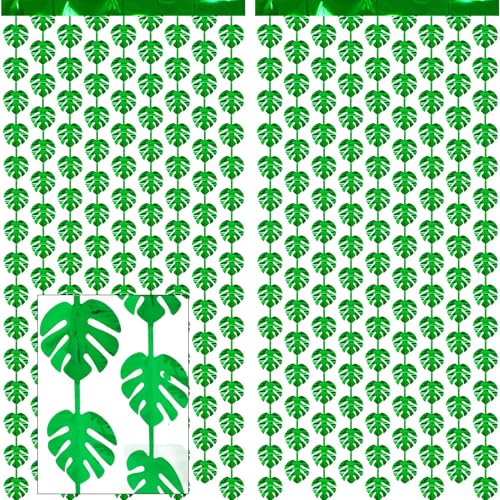 IHLOOTD Party Vorhang Grün, 2 Stück Vorhang Glitzer Party Grün, Glitzervorhang Lametta Grüner, Grünblatt Folien Vorhänge, Fransenvorhang Set, Tinsel Curtain Green für Tür Fenster, Wand, Hintergrund von IHLOOTD