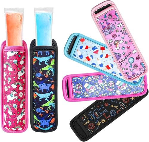 Popsicle Halter Taschen, 6 Stück Eis Am Stiel Halter für Kinder, Ice Pop Neopren Anti Frosting Sleeves, Wiederverwendbare Popsicle Halter Taschen, Frostschutzeis Pop Ärmel für Sommer Pool party (A) von IHLOOTD
