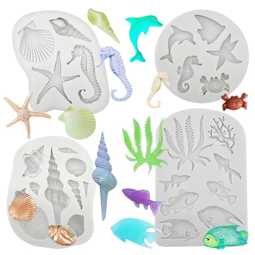 4pcs 3D Ozean Tier Silikon Fondant Formen - DIY Silikonform für Fisch, Backen, Schokolade, Marzipan, Kuchen, Gelee, Muffin, Süßigkeiten von IHLux