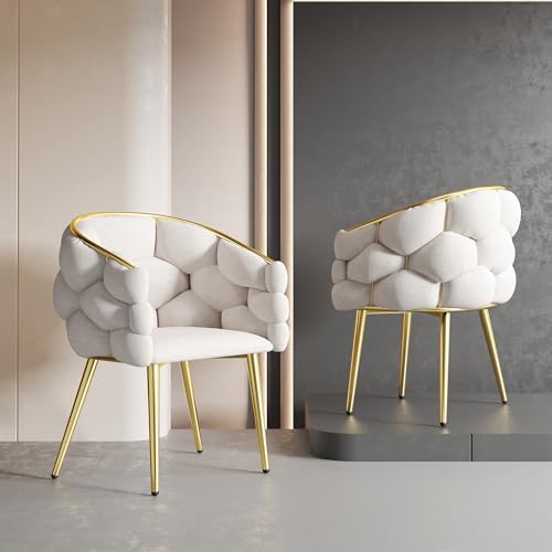 Esszimmerstühle, Samt Schminktisch stuhl, Sessel modern für Wohnzimmer, Esszimmer, als Küchenstühle, Für Schminktisch, Beige Sessel & stühle, Beine aus vergoldetem Eisen, Dining Chair - Beige/Gold von IHO SOFA