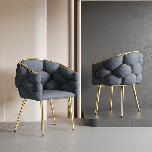Esszimmerstühle, Samt Schminktisch stuhl, Sessel modern für Wohnzimmer, Esszimmer, als Küchenstühle, Für Schminktisch, Grau Sessel & stühle, Beine aus vergoldetem Eisen, Dining Chair - Grau/Gold von IHO SOFA