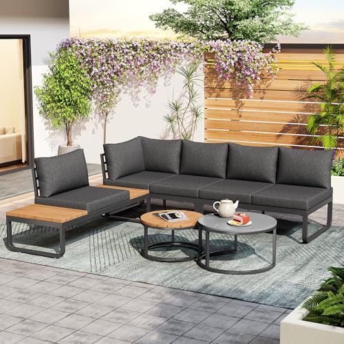 Gartenlounge Gartenmöbel Set 5-TLG für 5 Personen, Gartensofa Set mit 2 2er Sofa, 1 Einzelsofa und 4 Tisch, Sitzgruppe Möbel Outdoor mit Tisch und Sofa, Alle Kissen inklusive, Grau von IHO SOFA