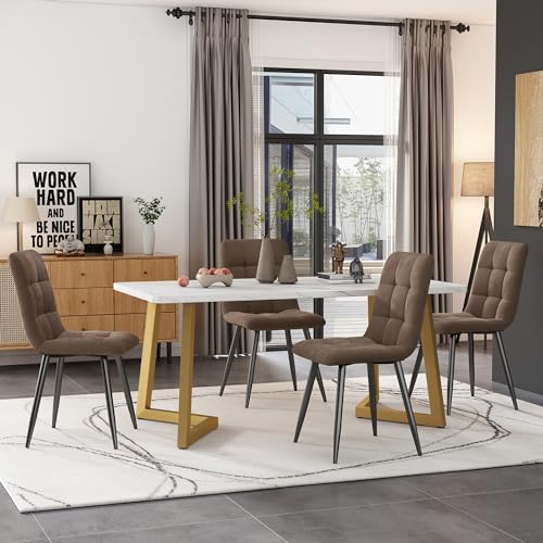IHO SOFA 117x68cm Esstisch mit 4 Stühlen Set, Esstisch mit Stühle, Essgruppe mit Rechteckiger Küchentisch und Esszimmerstühle Braun Samt Küchenstühle, Goldene Tischbeine von IHO SOFA