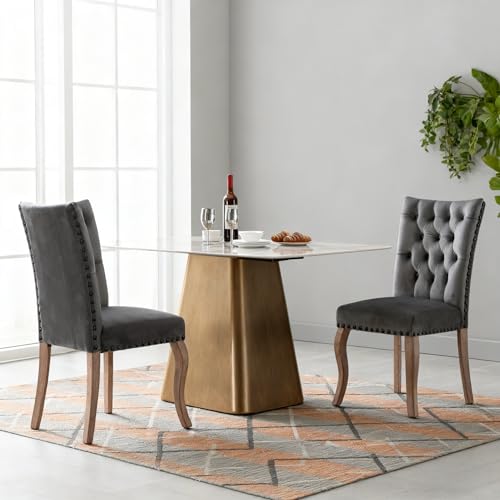 IHO SOFA Esszimmerstühle 2er Set, Wohnzimmer Stühle, Polsterstuhl, Stühle Esszimmer, Dining Chair, Beinen aus Massivholz, Bezug aus Samt, Polsterstuhl mit Nagelkopfbesatz, Grau Stuhl IHO SOFA Esszimmerstühle 2er Set, Wohnzimmer Stühle, Polsterstuhl, Stühle Esszimmer, Dining Chair, Beinen aus Massivholz, Bezug aus Samt, Polsterstuhl mit Nagelkopfbesatz, Grau Stuhl von IHO SOFA
