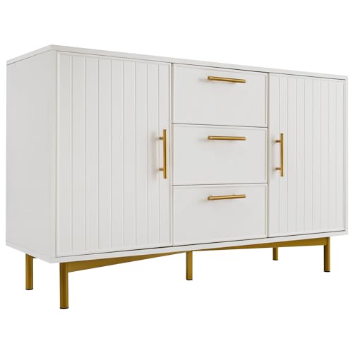 IHO SOFA Geriffelten Linien Sideboard mit 3 Schubladen und 2 Türen 120 cm, Weiss Kommode mit Verstellbare Ablage, Komodenschrank aus Holz, Schubladenschrank Schlafzimmer Wohnzimmer, Weiß IHO SOFA Geriffelten Linien Sideboard mit 3 Schubladen und 2 Türen 120 cm, Weiss Kommode mit Verstellbare Ablage, Komodenschrank aus Holz, Schubladenschrank Schlafzimmer Wohnzimmer, Weiß von IHO SOFA