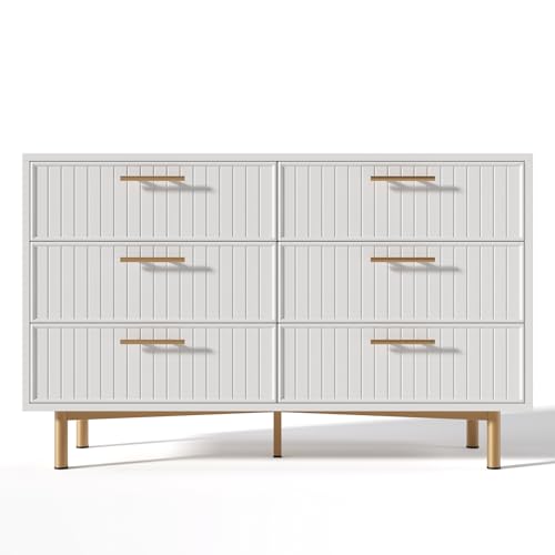 IHO SOFA Geriffelten Linien Sideboard mit 6 Schubladen 120 cm, Weiss Kommode mit Griffe, Verstellbaren Höhe Komodenschrank aus Holz, Schubladenschrank Schlafzimmer Wohnzimmer, Weiß IHO SOFA Geriffelten Linien Sideboard mit 6 Schubladen 120 cm, Weiss Kommode mit Griffe, Verstellbaren Höhe Komodenschrank aus Holz, Schubladenschrank Schlafzimmer Wohnzimmer, Weiß von IHO SOFA