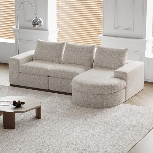 Modulares Sofa, Ecksofa mit Chaiselongue 251 x 160 x 81 cm, 3 Sitzer Sofa in L-Form, Chenille-Sofas mit gebogenen Elementen und Liegestuhl, Modulares Kombinationssofa L-Liegestuhl, Beige von IHO SOFA