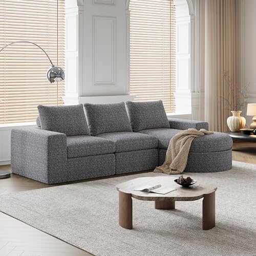 Modulares Sofa, Ecksofa mit Chaiselongue 251 x 160 x 81 cm, 3 Sitzer Sofa in L-Form, Chenille-Sofas mit gebogenen Elementen und Liegestuhl, Modulares Kombinationssofa L-Liegestuhl, Grau von IHO SOFA