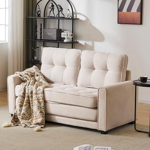 Schlafsofa Beige, Couch mit Schlaffunktion, Moderner 2 Sitzer Sofa mit 2 Liegepositionen, Schlafcouch mit Armlehnen und Kissen für Wohnzimmer, L: 151 x H: 86 x T: 75 cm Schlafsofa Beige, Couch mit Schlaffunktion, Moderner 2 Sitzer Sofa mit 2 Liegepositionen, Schlafcouch mit Armlehnen und Kissen für Wohnzimmer, L: 151 x H: 86 x T: 75 cm von IHO SOFA
