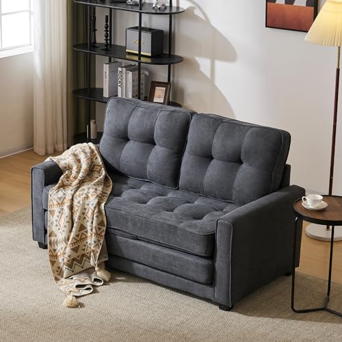 Schlafsofa Dunkelgrau, Couch mit Schlaffunktion, Moderner 2 Sitzer Sofa mit 2 Liegepositionen, Schlafcouch mit Armlehnen und Kissen für Wohnzimmer, L: 151 x H: 86 x T: 75 cm von IHO SOFA