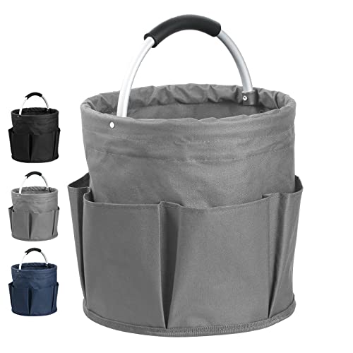 IHOMAGIC 17L Freistehend Werkzeugkorb, Faltbare Aufbewahrungsbox, Gartenwerkzeuge Tasche, 1 Hauptfach mit 6 Außentaschen, Aufbewahrungskorb für Tagesreisen, Wandern, Grillen 28x28cm (Dunkelgrau) von IHOMAGIC