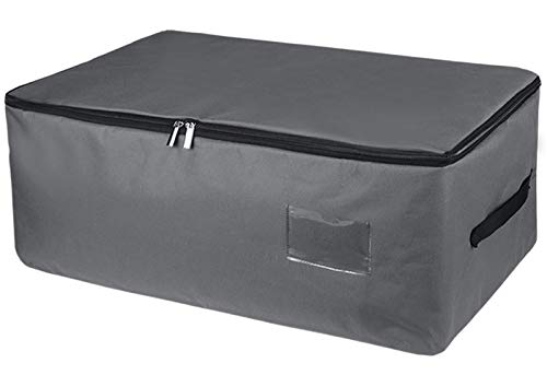 IHOMAGIC 49L Ultra Große Unterbettkommode, Unterbett Aufbewahrungstasche mit Reißverschluss und Griffe, Faltbare Organisator für Bettdecken, Kissen, Kleidung 56x35x25cm (Dunkelgrau) von IHOMAGIC