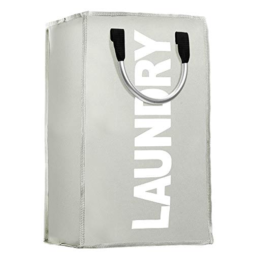 ihomagic Einzel tragbar Wäschesack, zusammenklappbar Wäschesammler Polyester mit Aluminium Griffen, große Waschen Aufbewahrungstasche grau von IHOMAGIC
