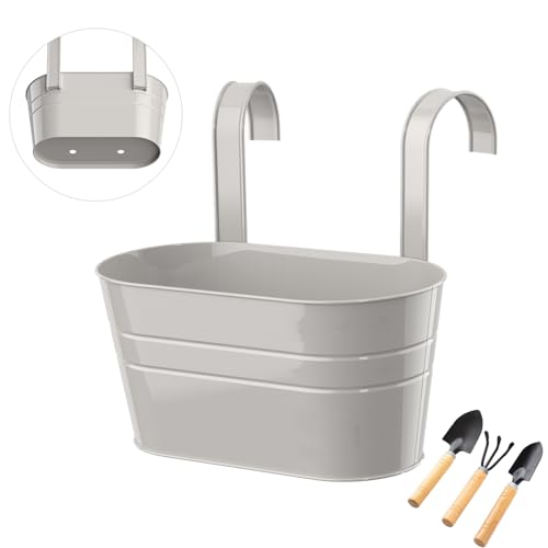 IHONYI Blumentopf Hängend,Metall Blumentöpfe zum Aufhängen mit Abnehmbaren Haken Hängetopf Aussen für Balkon Outdoor Garten Zaun (Grau) von IHONYI