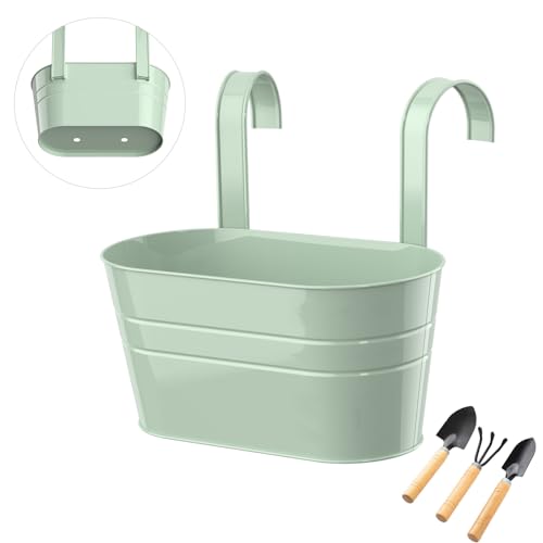 IHONYI Blumentopf Hängend,Metall Blumentöpfe zum Aufhängen mit Abnehmbaren Haken Hängetopf Aussen für Balkon Outdoor Garten Zaun (Grün) von IHONYI