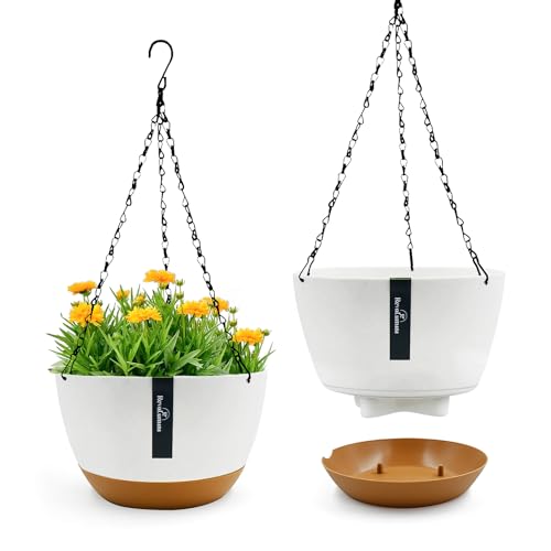 IHONYI Hängeampel - 2 Pack Blumentopf Hängend, 21cm Blumenampel Hängendinnen/Auben,Hängetopf Mit Ketten, Drainagelöchern Und Abnehmbarem Untersetzer, Blumentöpfefiir Garten/Wohnzimmer von IHONYI