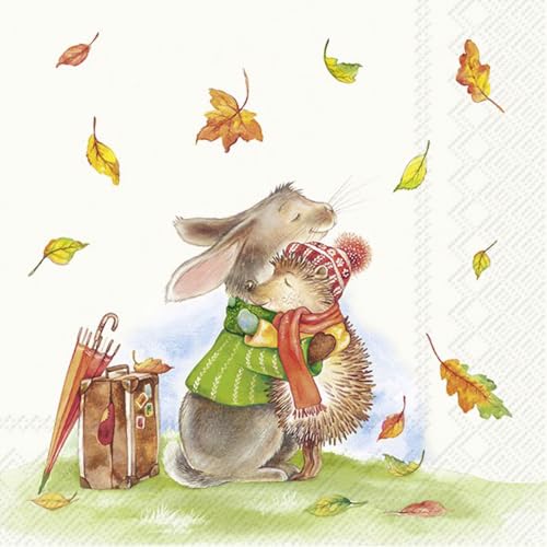 20 Servietten Herbst Hase und Igel umarmen sich als Tischdeko. Papierservietten mit Motiv. Auch für Decoupage und Serviettentechnik 33x33cm von IHR Ideal Home Range