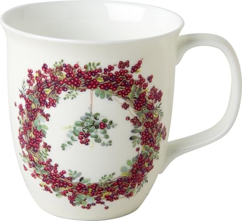 IHR - BOC 1013460 - Kaffee Becher, Berry Wreath, Porzellan, Bone China, 10cm x 9cm, 375ml, spülmaschinen- und mikrowellengeeignet von IHR Ideal Home Range
